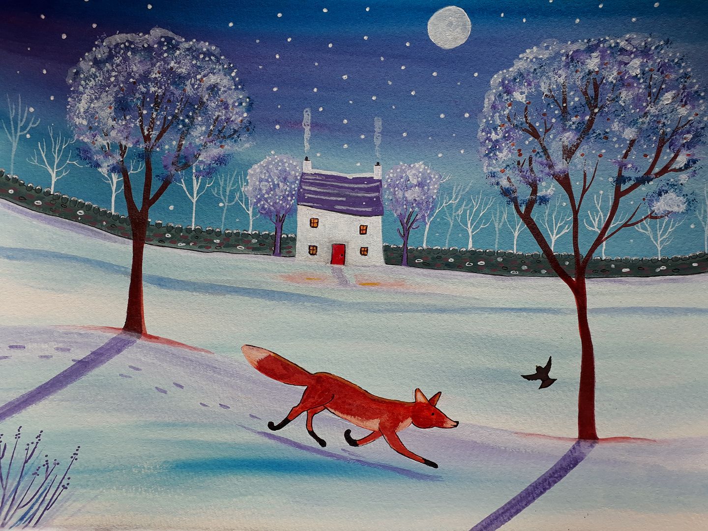 Moonlight Fox Blank Christmas Card